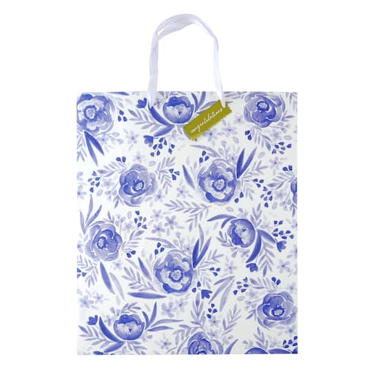 19" Blue Floral Jumbo Gift Bag by Celebrate It™